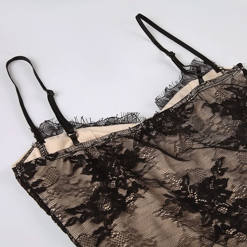 Sultry Sheer Lace Overlay Maxi Dress | High Slit Ruched Bodycon Cami for Fall & Holiday Glam