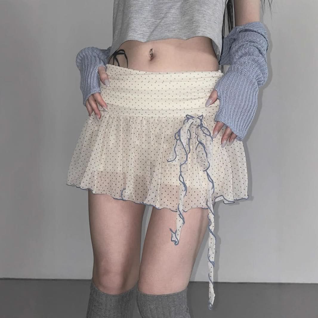 Spooky Chic: Flirty Polka Dot Ruffle Mini Skirt with Self-Tie Detail - Perfect for Fall & Halloween Parties