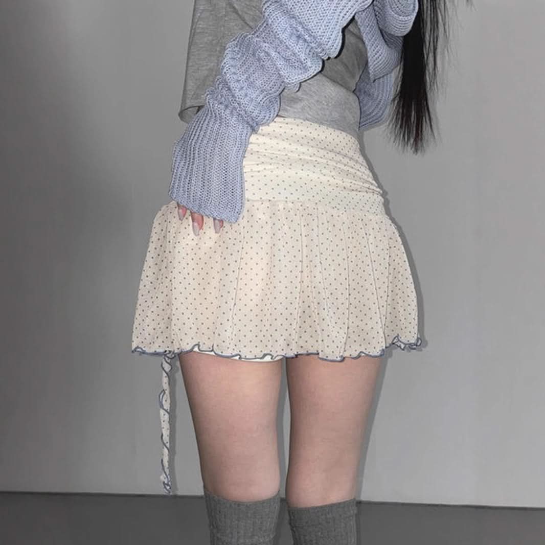 Spooky Chic: Flirty Polka Dot Ruffle Mini Skirt with Self-Tie Detail - Perfect for Fall & Halloween Parties