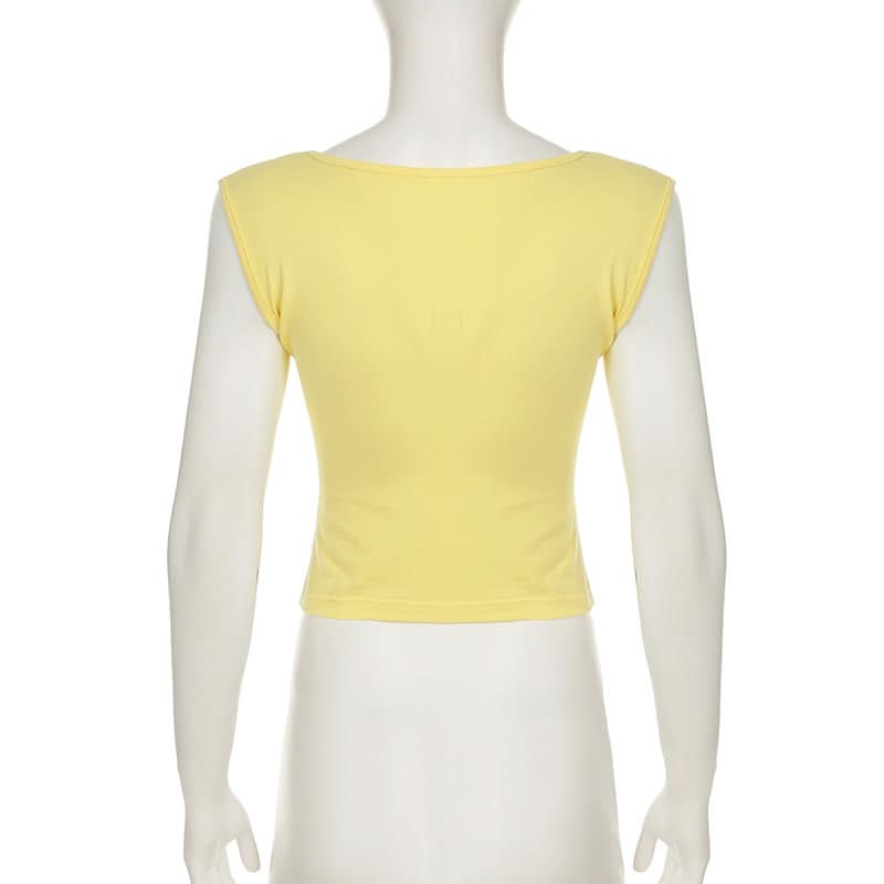 Sunny Charm Bow Tie V-Neck Cap Sleeve Top - Bright Yellow Fall Layering Essential