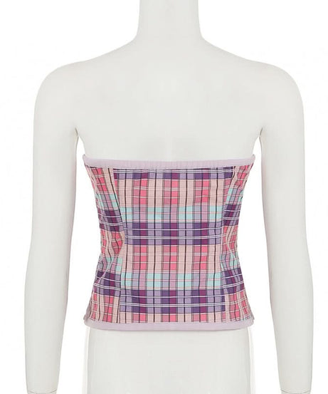 Coquette Plaid Sweetheart Bustier Top with Lace Trim - Y2K Inspired Fall Fashion