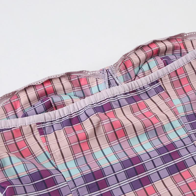 Coquette Plaid Sweetheart Bustier Top with Lace Trim - Y2K Inspired Fall Fashion