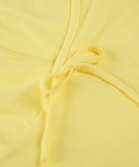 Sunny Charm Bow Tie V-Neck Cap Sleeve Top - Bright Yellow Fall Layering Essential