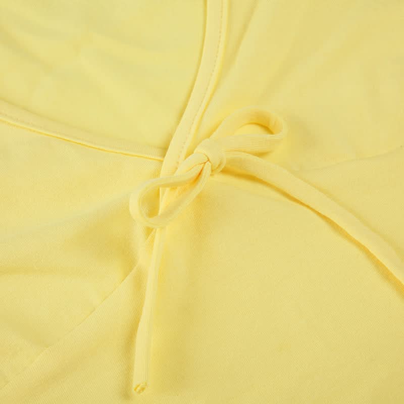 Sunny Charm Bow Tie V-Neck Cap Sleeve Top - Bright Yellow Fall Layering Essential