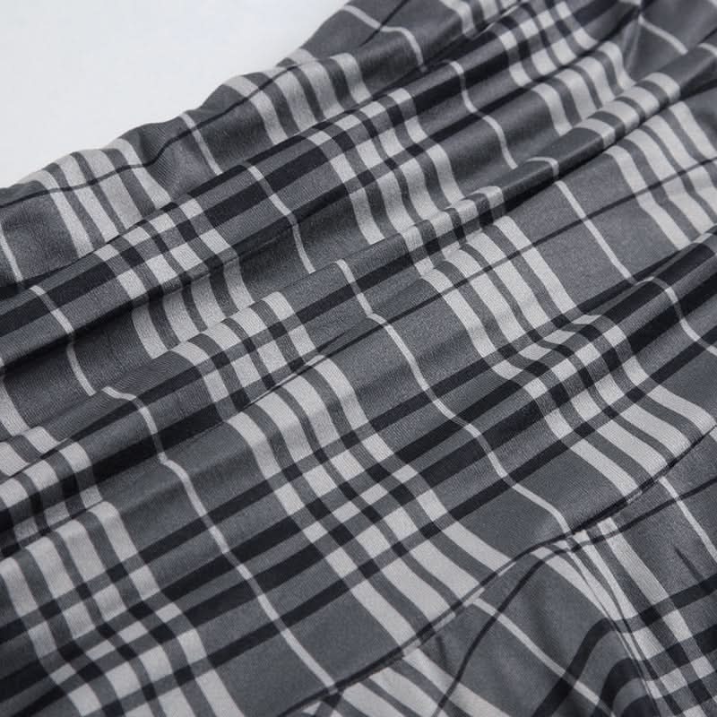 Elevated Autumn Plaid Ruched Handkerchief Hem Midi Skirt