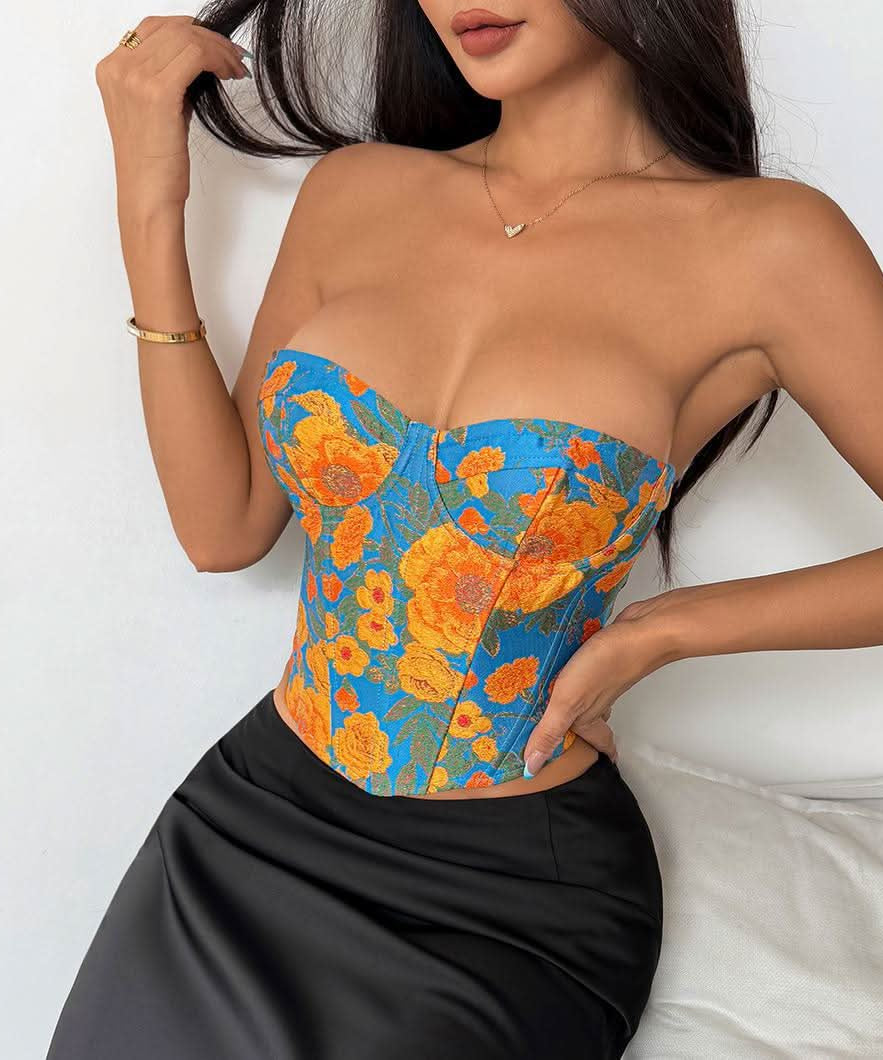 Chic Autumn Bloom Sweetheart Corset Top - Perfect for Fall Fashion & Holiday Parties