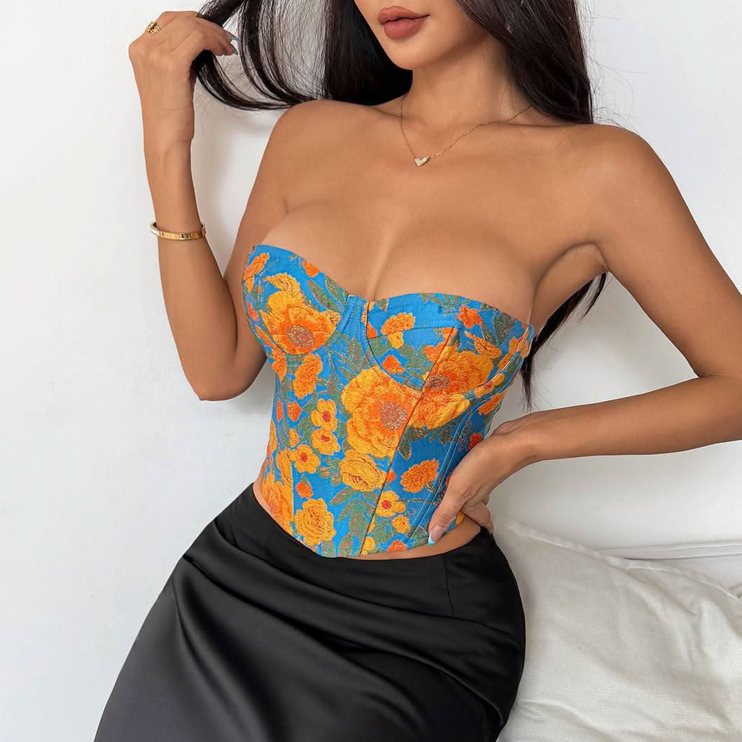 Chic Autumn Bloom Sweetheart Corset Top - Perfect for Fall Fashion & Holiday Parties