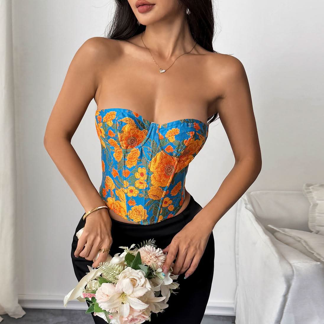 Chic Autumn Bloom Sweetheart Corset Top - Perfect for Fall Fashion & Holiday Parties