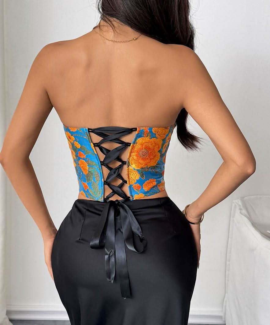 Chic Autumn Bloom Sweetheart Corset Top - Perfect for Fall Fashion & Holiday Parties