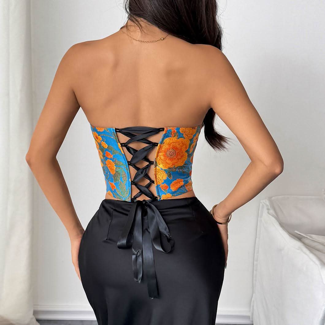 Chic Autumn Bloom Sweetheart Corset Top - Perfect for Fall Fashion & Holiday Parties