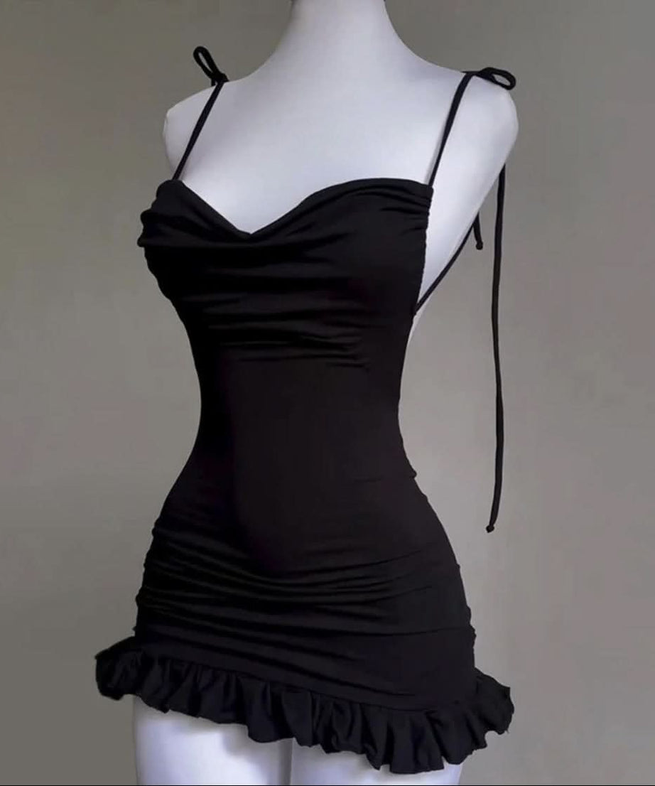 The Little Black Dress: Ruched Tie-Strap Bodycon Mini for Fall Nights & Holiday Parties