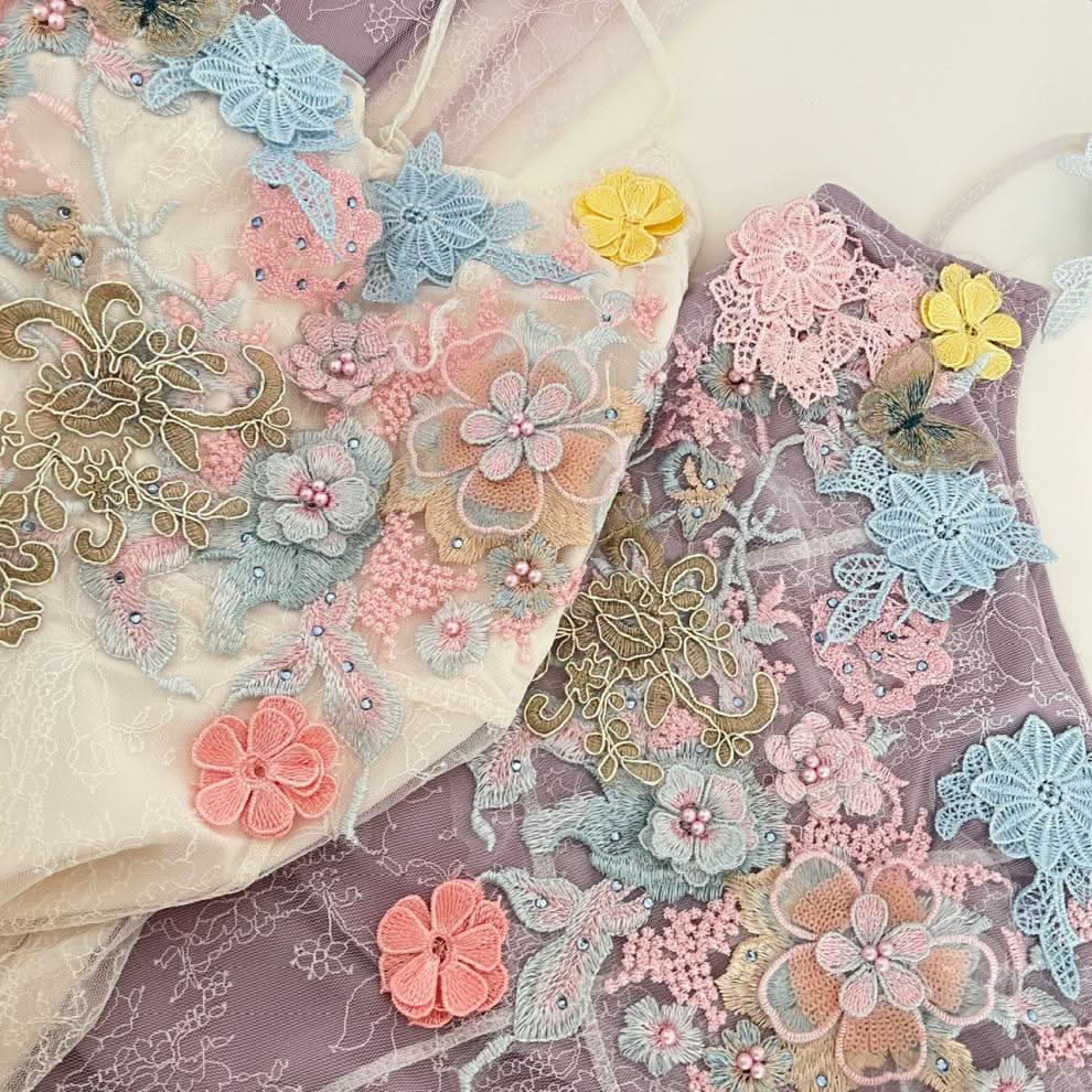 Romantic Lilac Lace Maxi Dress with 3D Floral Embroidery | Fall Wedding & Holiday Gala Ready