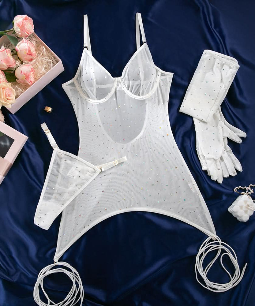 Dazzling Black Sparkle Sheer Mini Dress with Long Gloves - Ultimate Halloween & Fall Party Statement