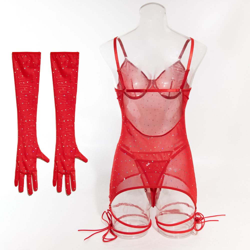 Dazzling Black Sparkle Sheer Mini Dress with Long Gloves - Ultimate Halloween & Fall Party Statement