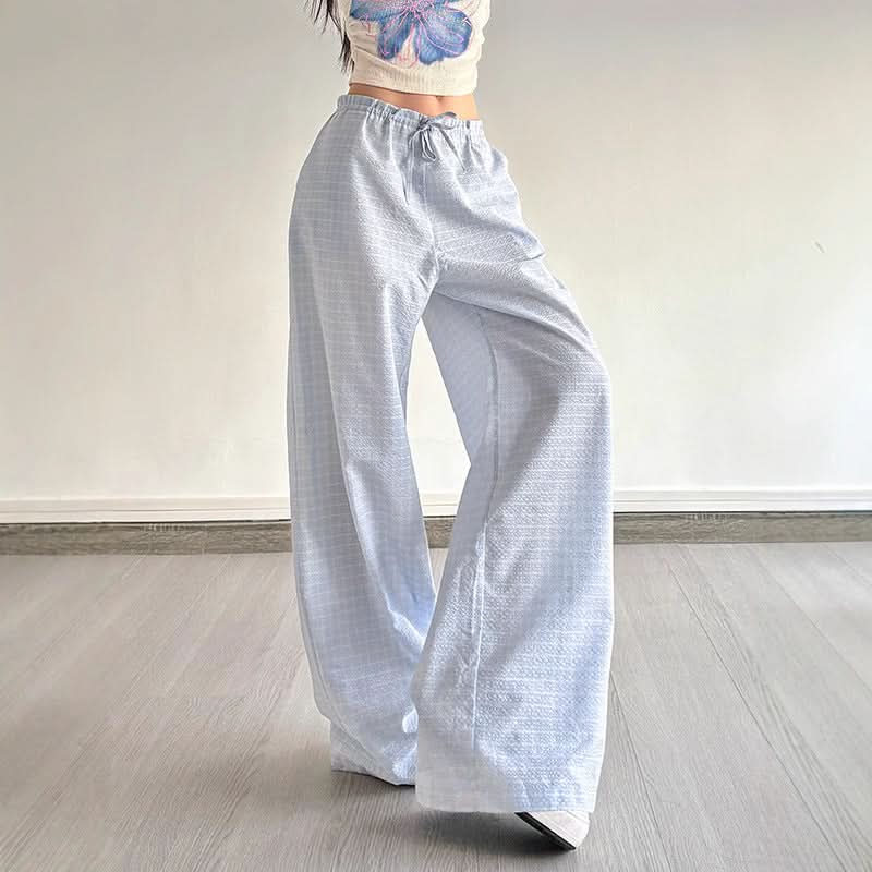 Effortless Fall Chic: Women's Plaid Wide-Leg Drawstring Lounge Pants