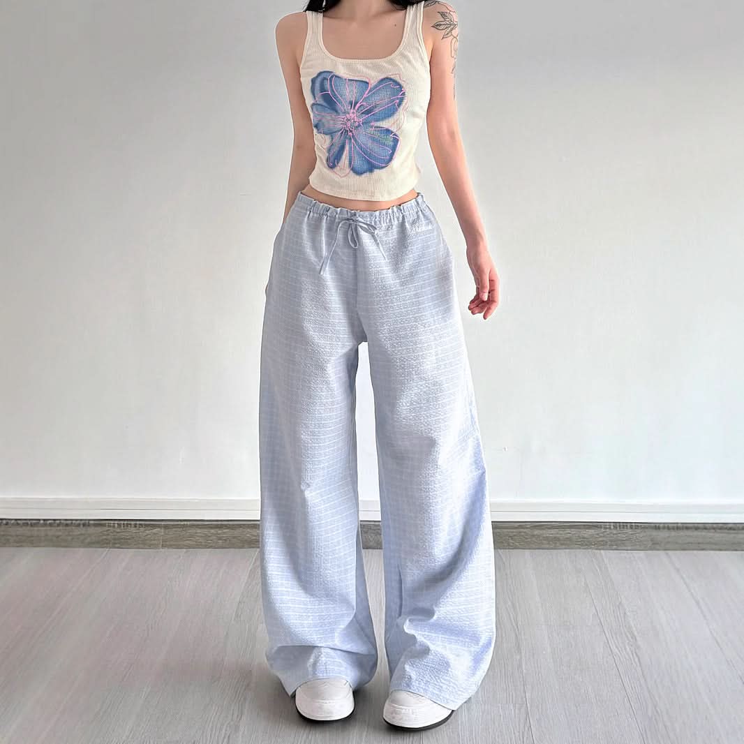 Effortless Fall Chic: Women's Plaid Wide-Leg Drawstring Lounge Pants