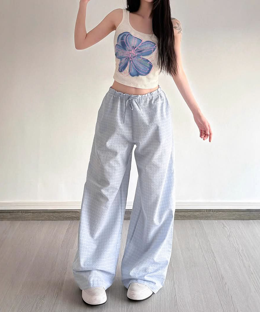 Effortless Fall Chic: Women's Plaid Wide-Leg Drawstring Lounge Pants