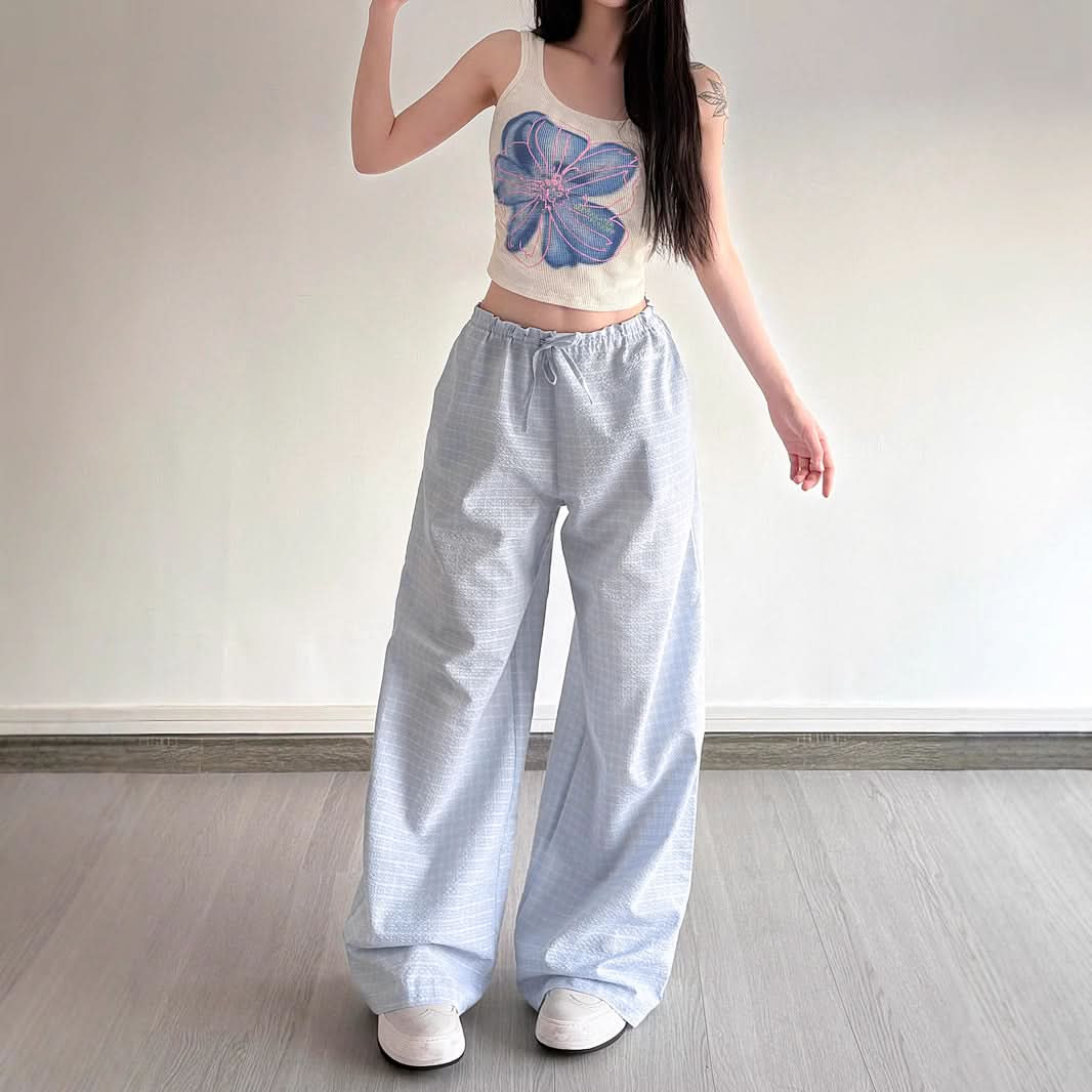 Effortless Fall Chic: Women's Plaid Wide-Leg Drawstring Lounge Pants