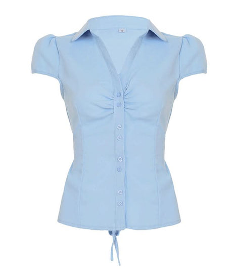 Elegant White Ruched Button-Down Blouse - Flattering Fall & Office Essential for Women