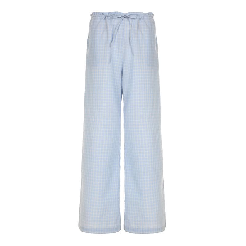 Effortless Fall Chic: Women's Plaid Wide-Leg Drawstring Lounge Pants