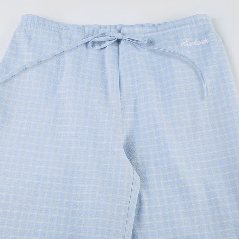Effortless Fall Chic: Women's Plaid Wide-Leg Drawstring Lounge Pants