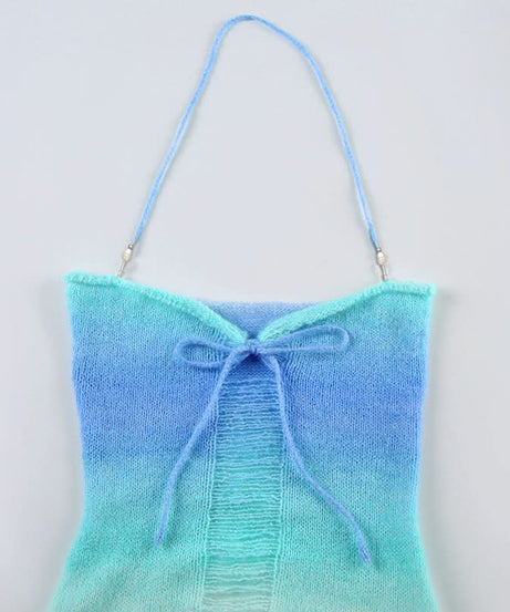 Coastal Ombre Knit Halter Top | Sweetheart Tie-Front & Pearl Details