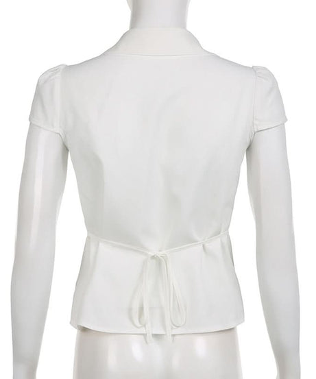 Elegant White Ruched Button-Down Blouse - Flattering Fall & Office Essential for Women