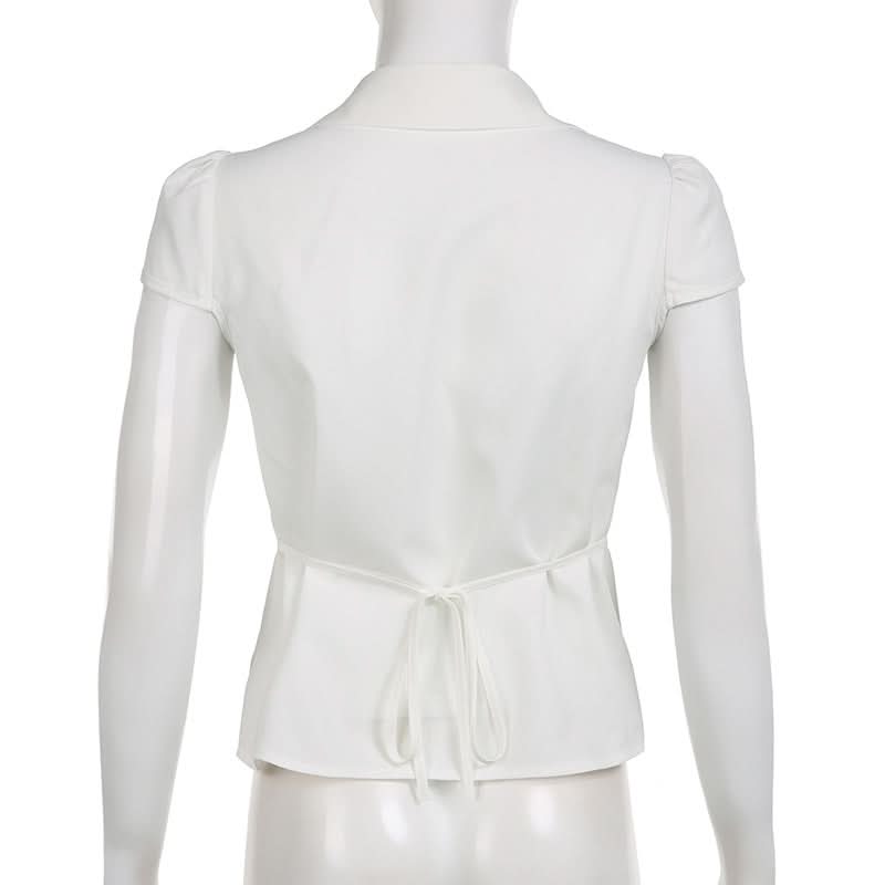 Elegant White Ruched Button-Down Blouse - Flattering Fall & Office Essential for Women