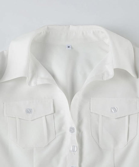 Elegant White Ruched Button-Down Blouse - Flattering Fall & Office Essential for Women