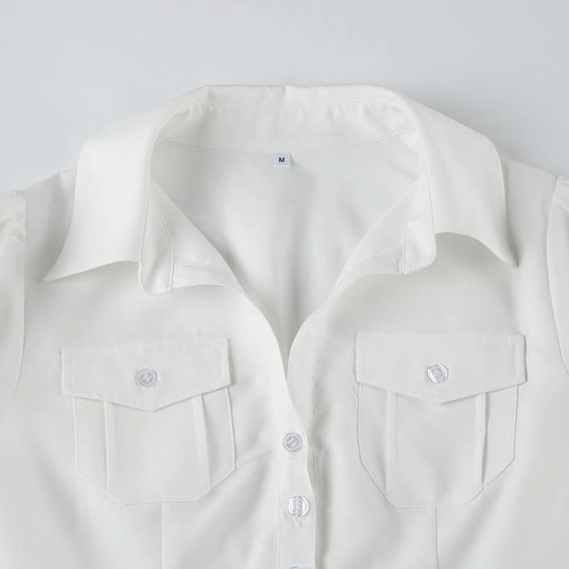 Elegant White Ruched Button-Down Blouse - Flattering Fall & Office Essential for Women