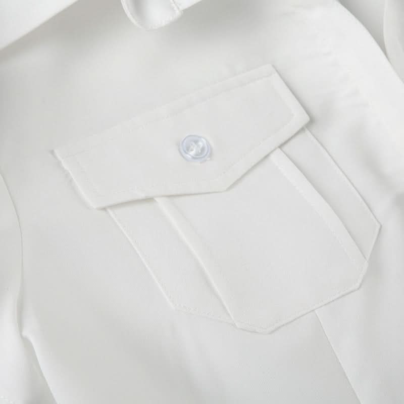 Elegant White Ruched Button-Down Blouse - Flattering Fall & Office Essential for Women