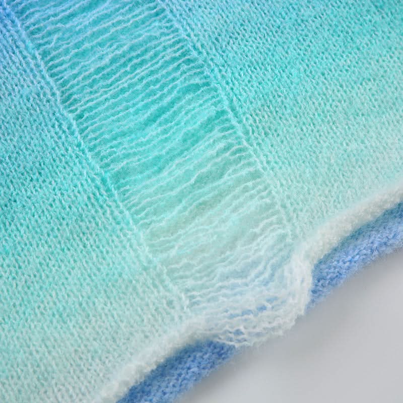 Coastal Ombre Knit Halter Top | Sweetheart Tie-Front & Pearl Details