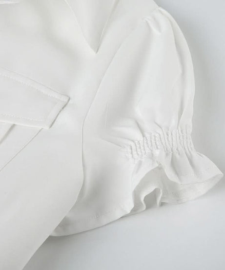 Elegant White Ruched Button-Down Blouse - Flattering Fall & Office Essential for Women