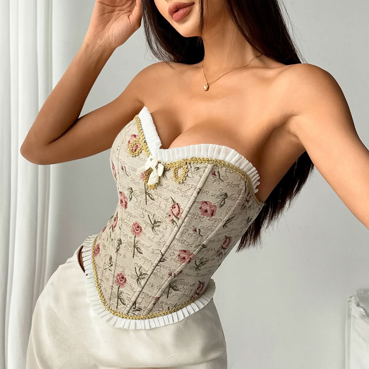 Vintage Rose Floral Sweetheart Corset Bustier Top - Fall Romance & Holiday Chic