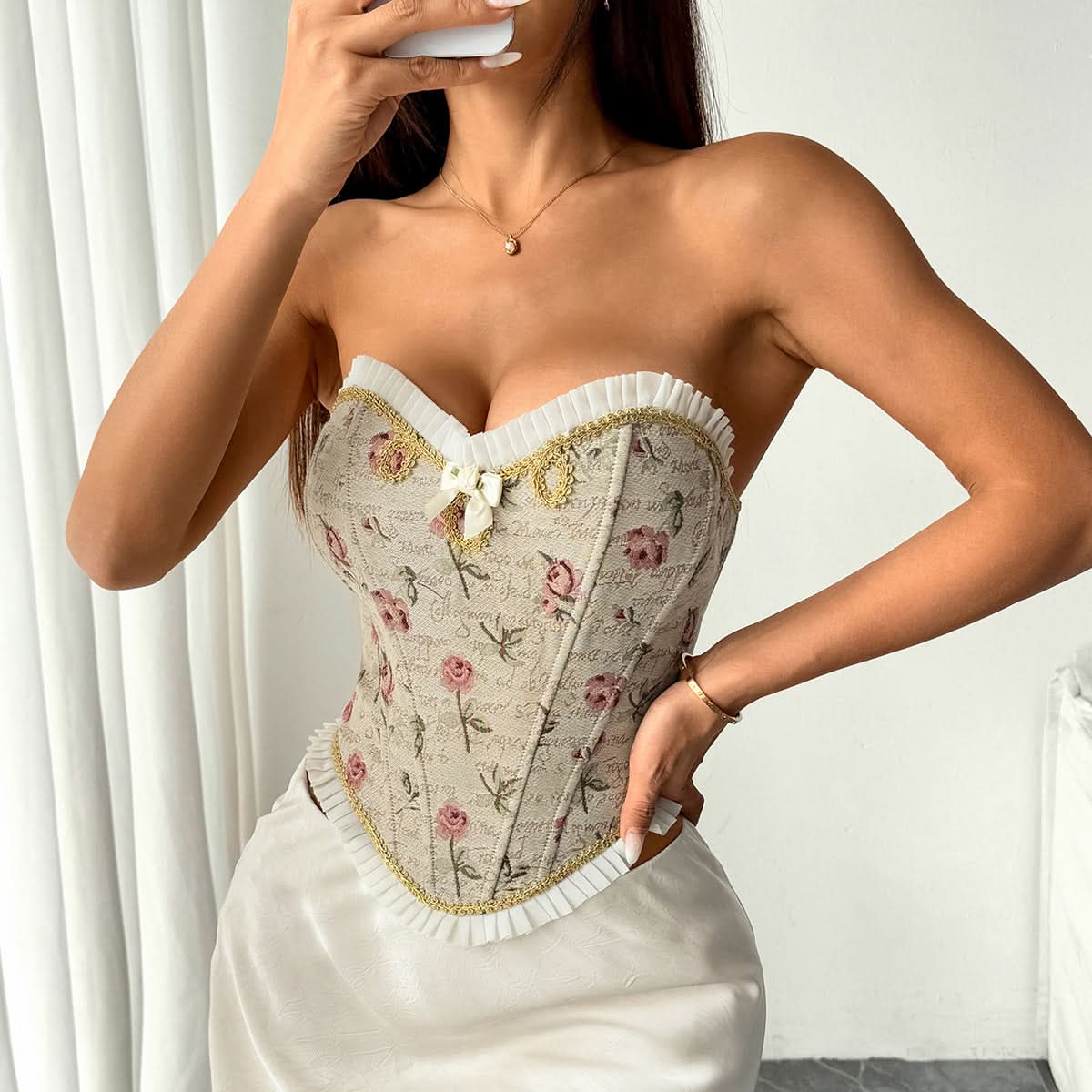 Vintage Rose Floral Sweetheart Corset Bustier Top - Fall Romance & Holiday Chic