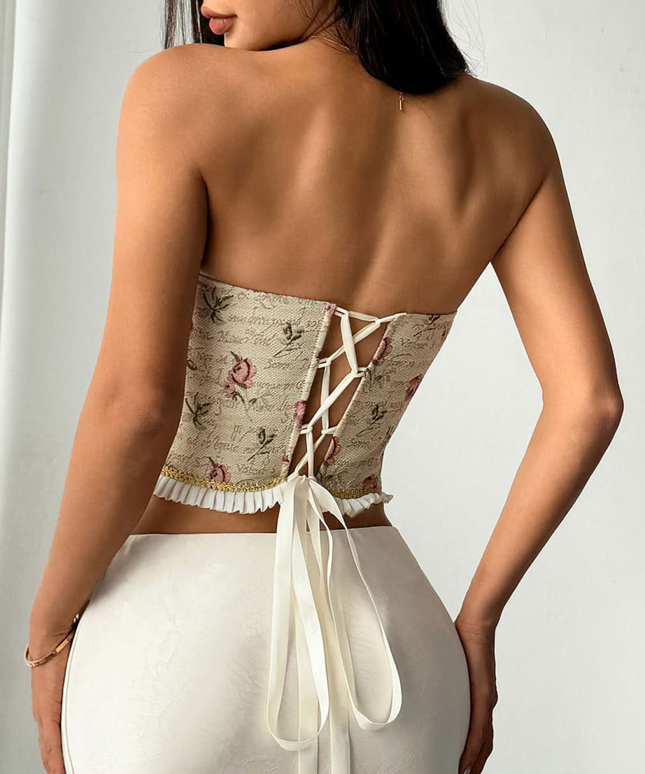 Vintage Rose Floral Sweetheart Corset Bustier Top - Fall Romance & Holiday Chic