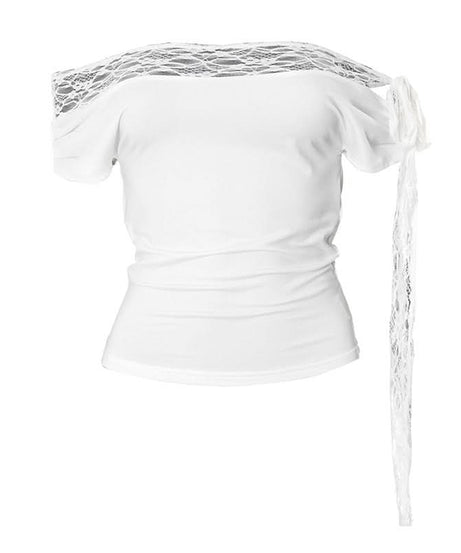 Chic White Off-Shoulder Lace Top: Effortless Fall Style with Self-Tie Detail