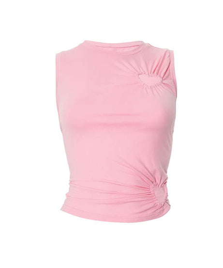 Pretty in Pink: Ruched Heart Cutout Sleeveless Top | Chic Fall & Layering Essential