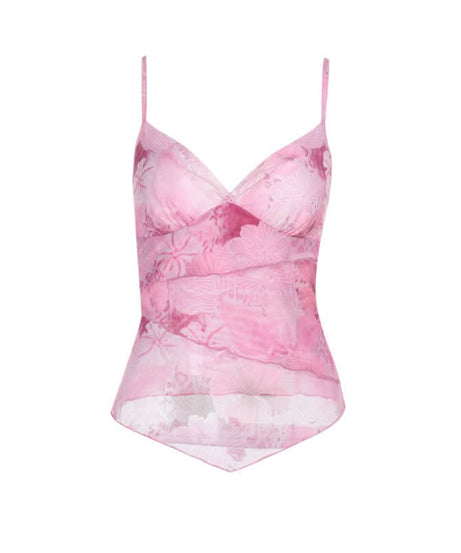 Dreamy Pink Floral Mesh Cami Top - V-Neck Layering for Chic Fall Style