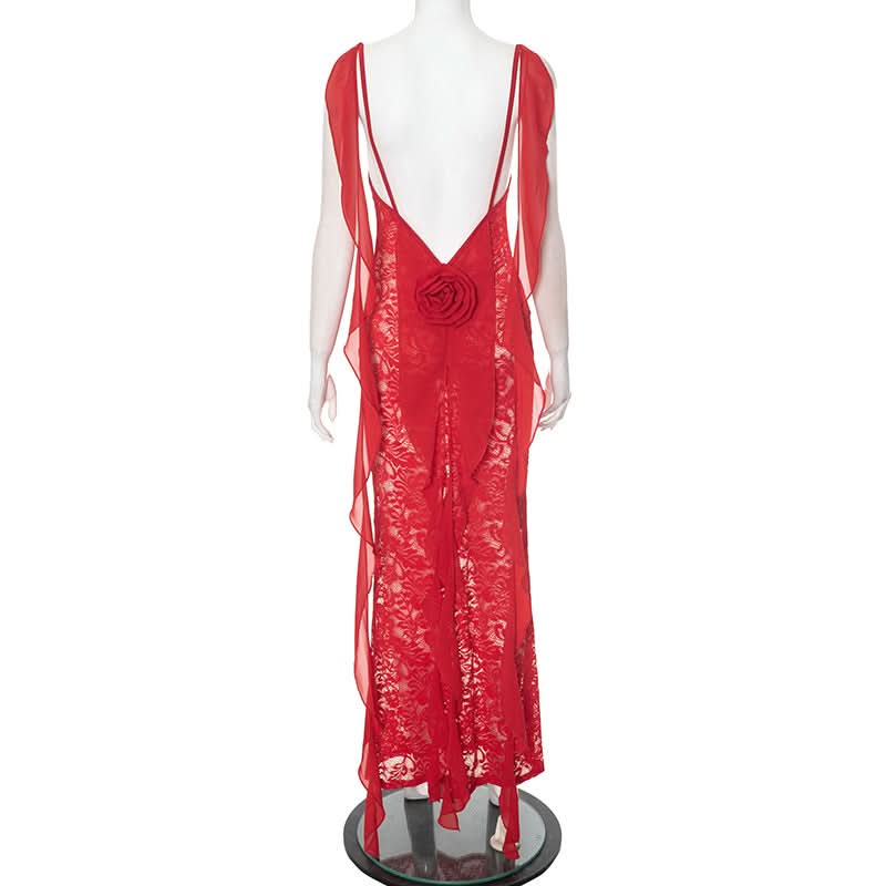 Enchanting Whisper Black Sheer Lace Maxi Gown with Ethereal Ruffle Straps – Your Fall & Halloween Statement Piece