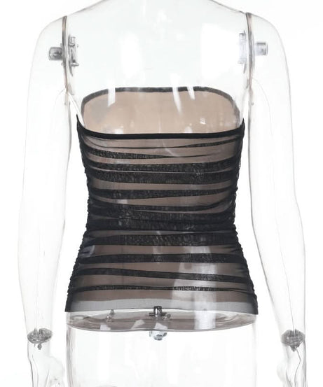 Alluring Ruched Mesh Strapless Top - Dark Floral Elegance for Fall & Holiday Glam