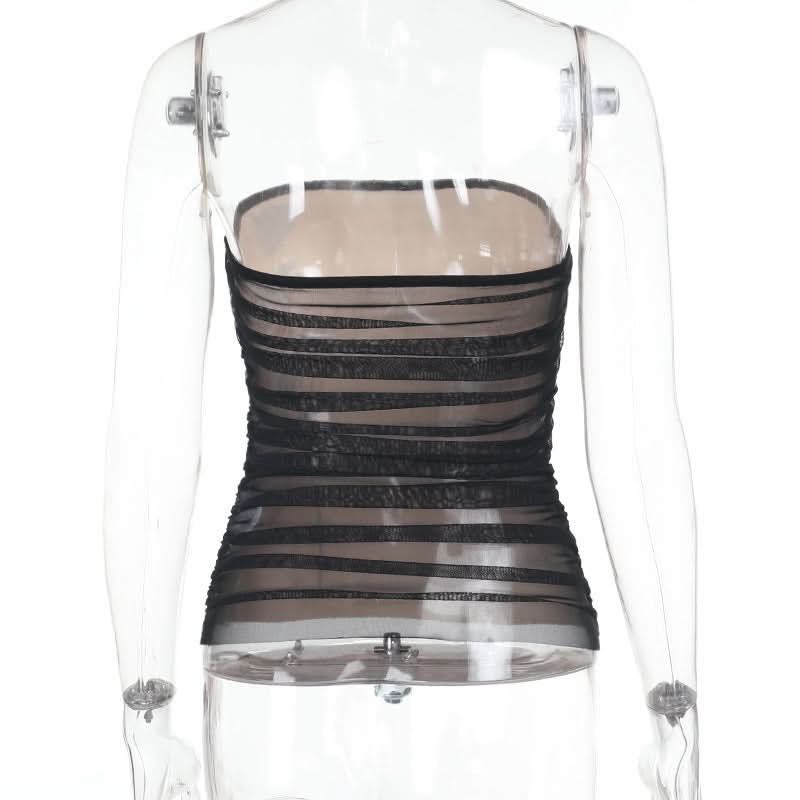 Alluring Ruched Mesh Strapless Top - Dark Floral Elegance for Fall & Holiday Glam