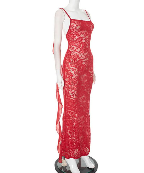 Enchanting Whisper Black Sheer Lace Maxi Gown with Ethereal Ruffle Straps – Your Fall & Halloween Statement Piece