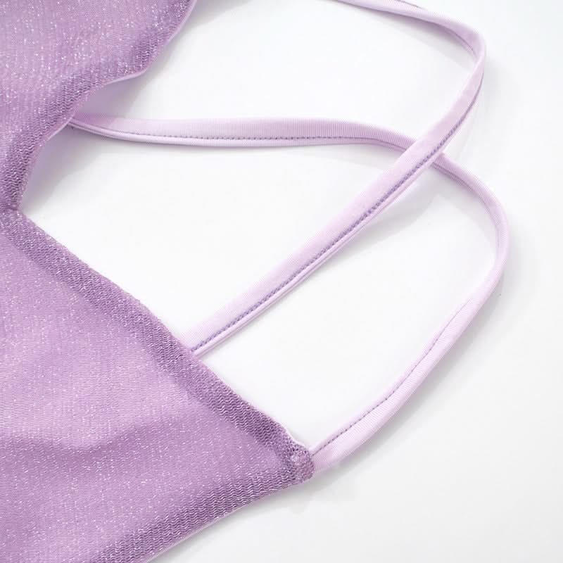 Sleek Lilac Shimmer Maxi Dress - V-Neck Cross-Back Gown for Fall Weddings & Holiday Parties