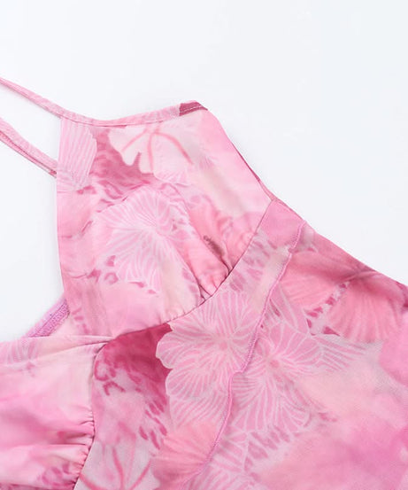 Dreamy Pink Floral Mesh Cami Top - V-Neck Layering for Chic Fall Style