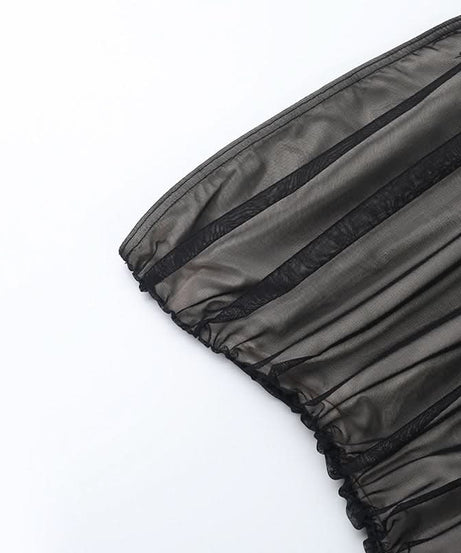 Alluring Ruched Mesh Strapless Top - Dark Floral Elegance for Fall & Holiday Glam