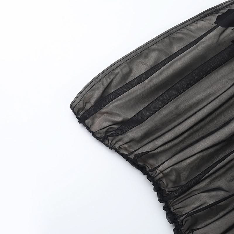 Alluring Ruched Mesh Strapless Top - Dark Floral Elegance for Fall & Holiday Glam