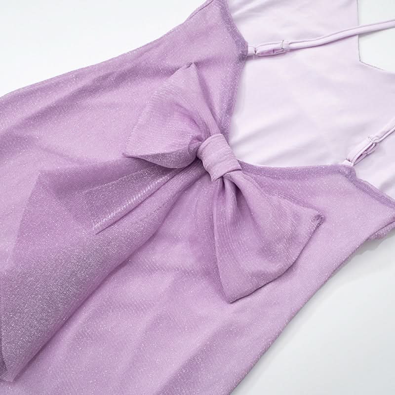 Sleek Lilac Shimmer Maxi Dress - V-Neck Cross-Back Gown for Fall Weddings & Holiday Parties