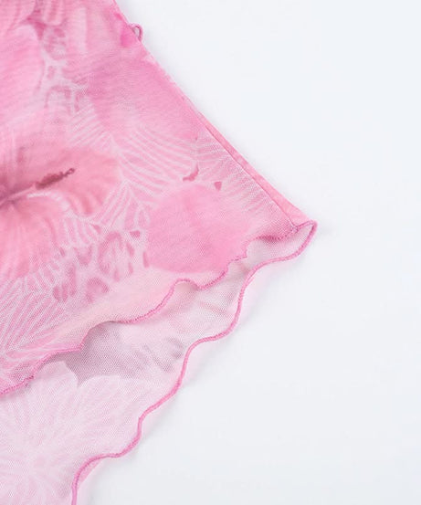 Dreamy Pink Floral Mesh Cami Top - V-Neck Layering for Chic Fall Style