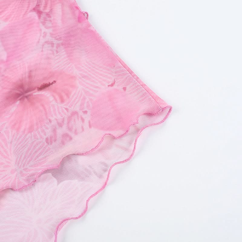 Dreamy Pink Floral Mesh Cami Top - V-Neck Layering for Chic Fall Style